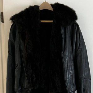 Saks Fifth Avenue Mens leather jacket with fur